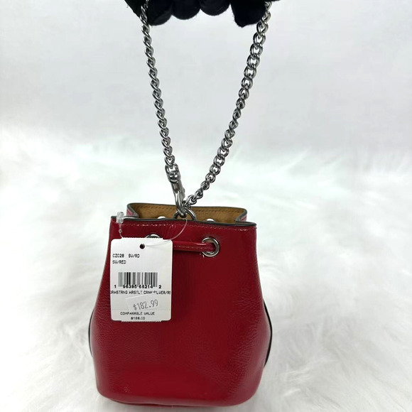 Coach Drawstring Wristlet Pouch Bag in Leather/Silver /Red CZ028 NEW - Picture 2 of 6